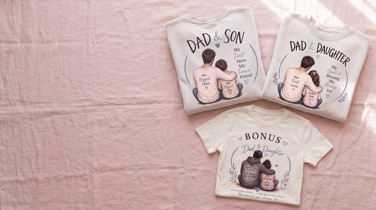 Emma & Co. hand-drawn family designs on folded garments