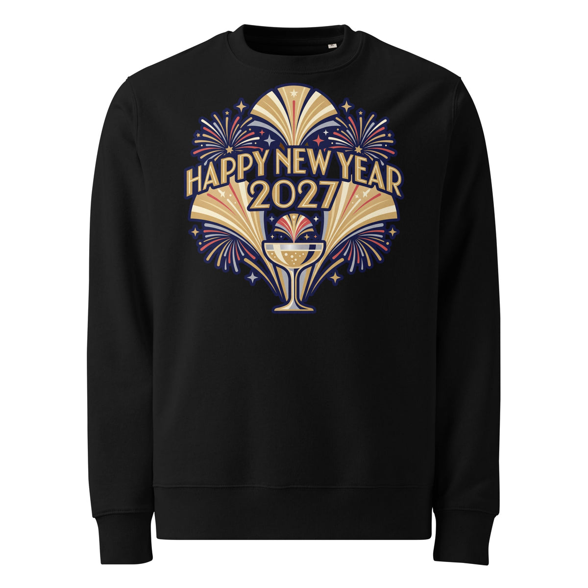 Happy New Year 2027 heavyweight sweatshirt in black, front