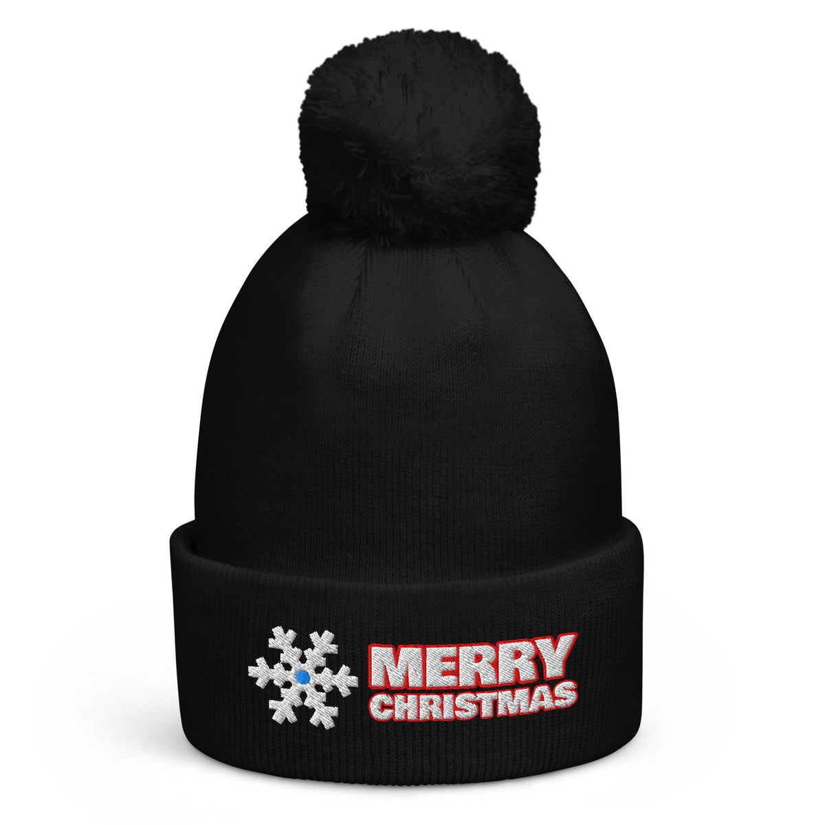 Merry Christmas pom-pom beanie in Black