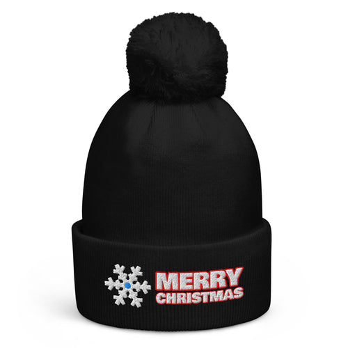 Merry Christmas pom-pom beanie in Black