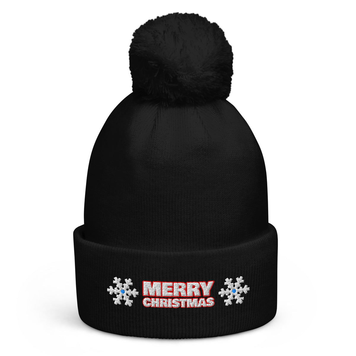 Merry Christmas Twin Flakes pom-pom beanie in Black