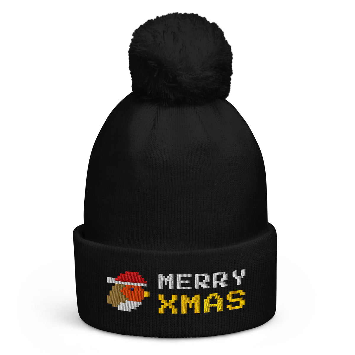 8-Bit Robin Christmas pom-pom beanie in Black