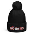 Ho Ho Ho Christmas pom-pom beanie in Black