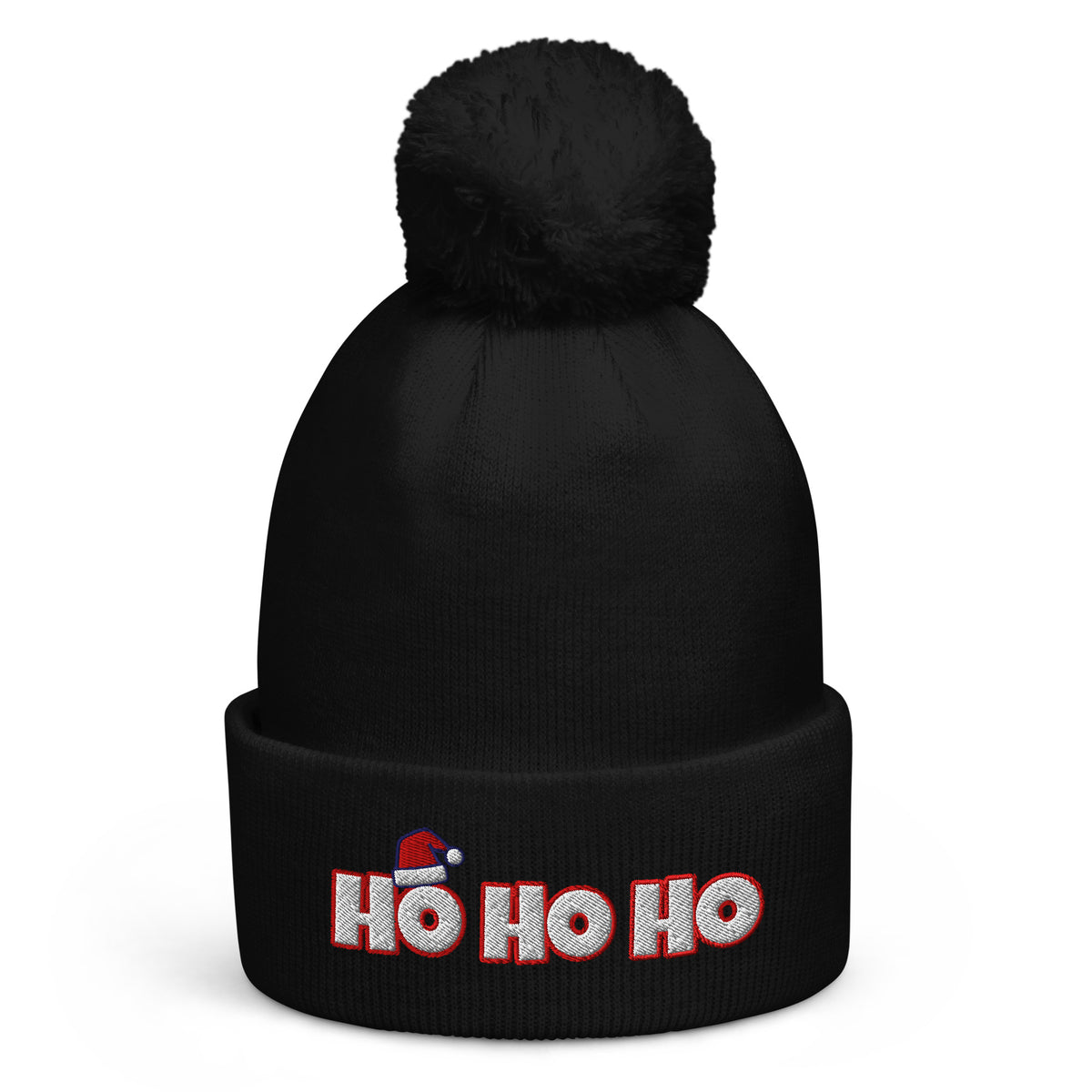 Ho Ho Ho Christmas pom-pom beanie in Black