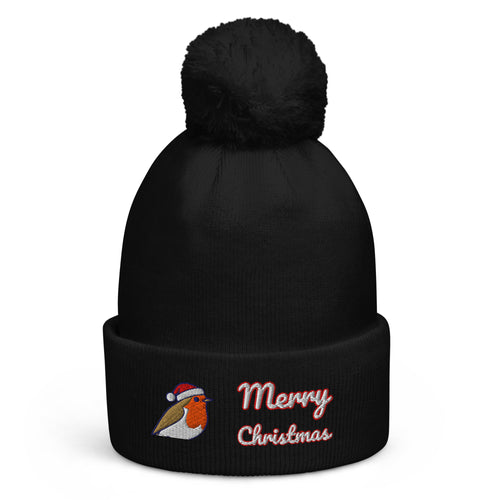 Ricki Robin Merry Christmas pom-pom beanie in Black