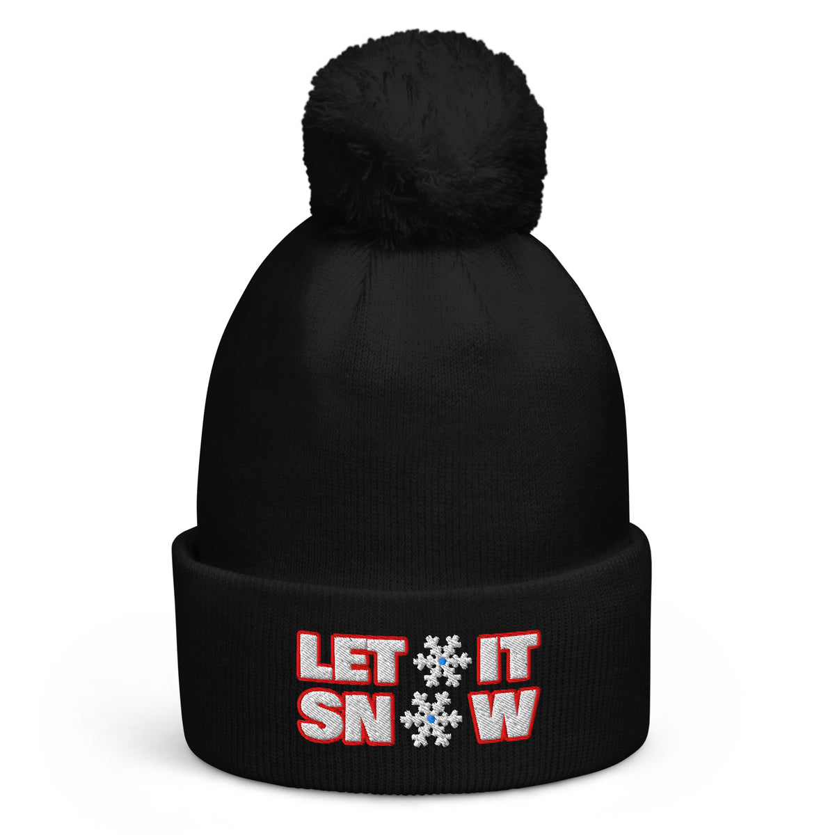 Let It Snow Christmas pom-pom beanie in Black