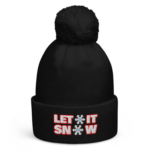 Let It Snow Christmas pom-pom beanie in Black