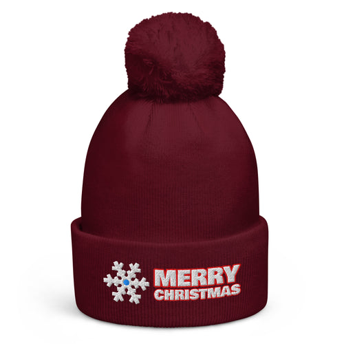 Merry Christmas pom-pom beanie in Burgundy