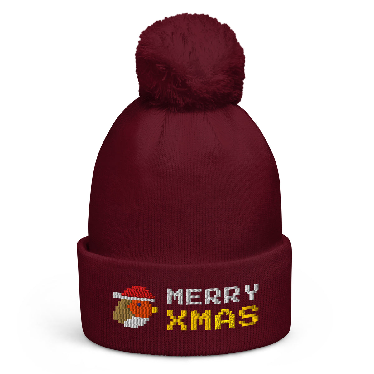 8-Bit Robin Christmas pom-pom beanie in Burgundy