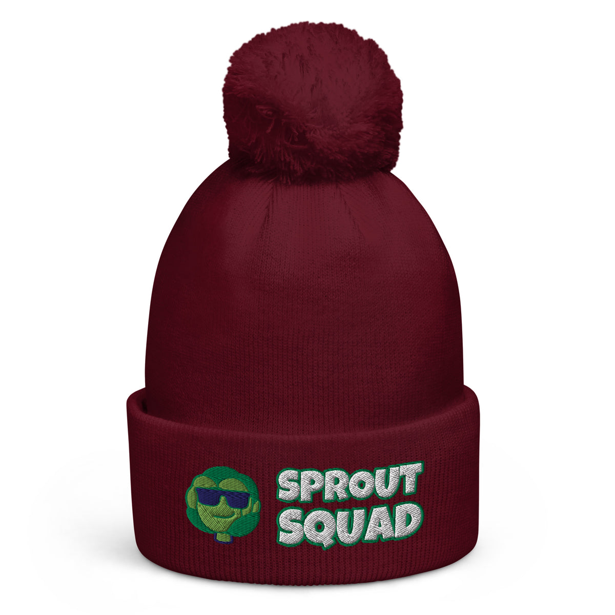 Sprout Squad Christmas pom-pom beanie in Burgundy