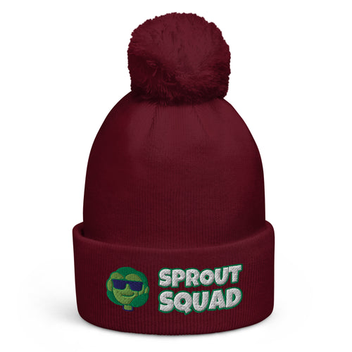 Sprout Squad Christmas pom-pom beanie in Burgundy