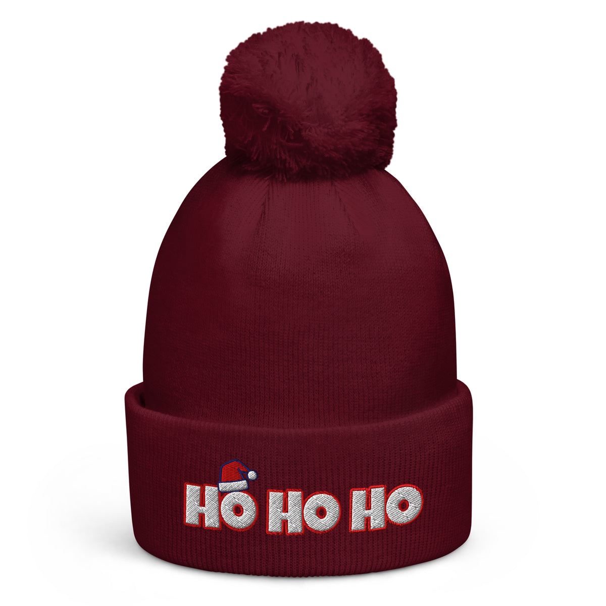Ho Ho Ho Christmas pom-pom beanie in Burgundy