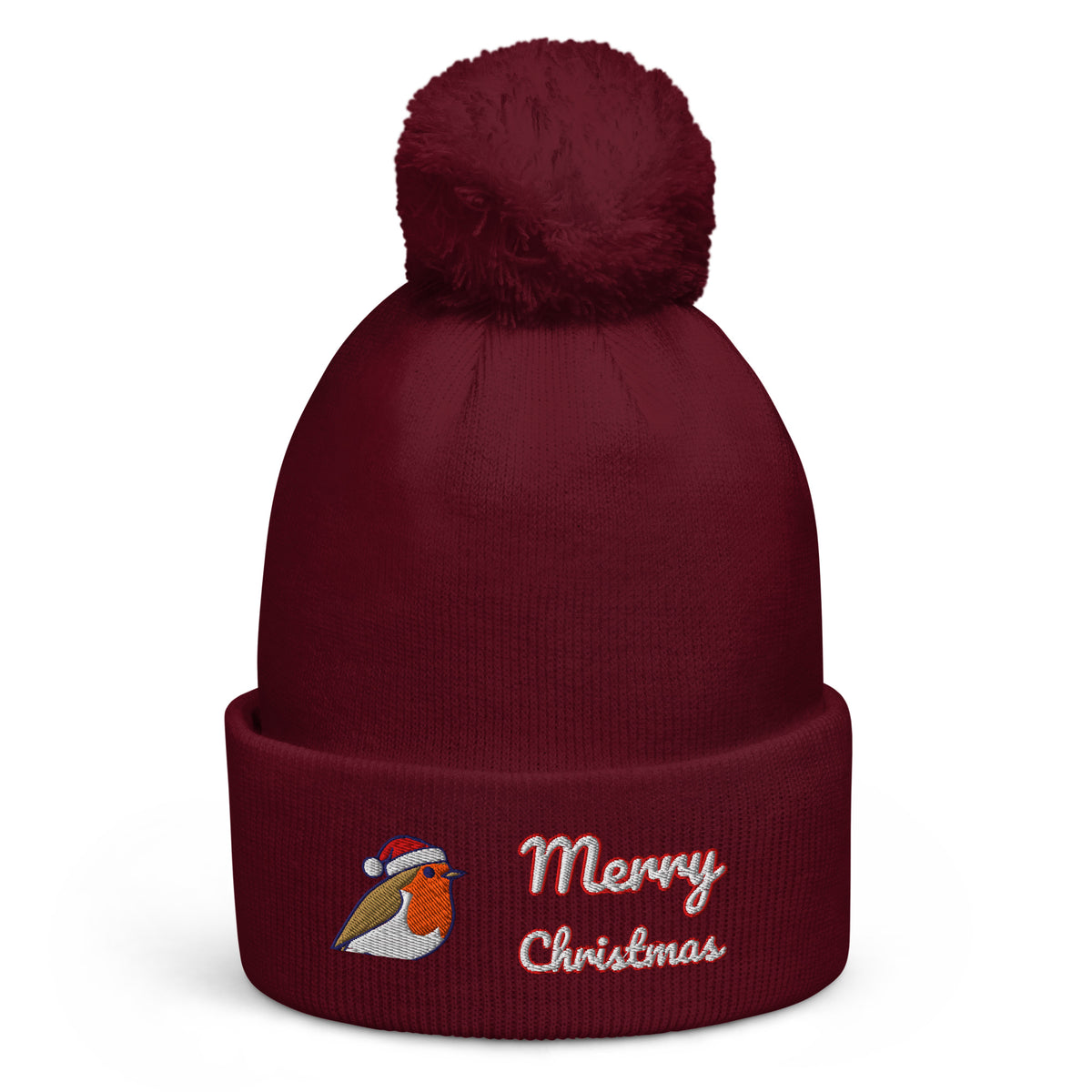 Ricki Robin Merry Christmas pom-pom beanie in Burgundy