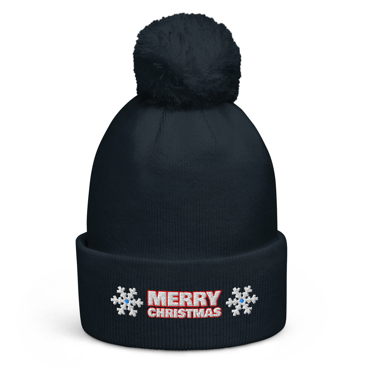 Merry Christmas Twin Flakes pom-pom beanie in French Navy