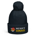 8-Bit Robin Christmas pom-pom beanie in French Navy