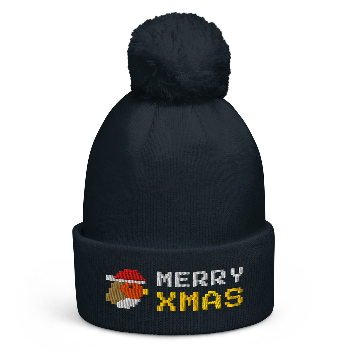 8-Bit Robin Christmas pom-pom beanie in French Navy