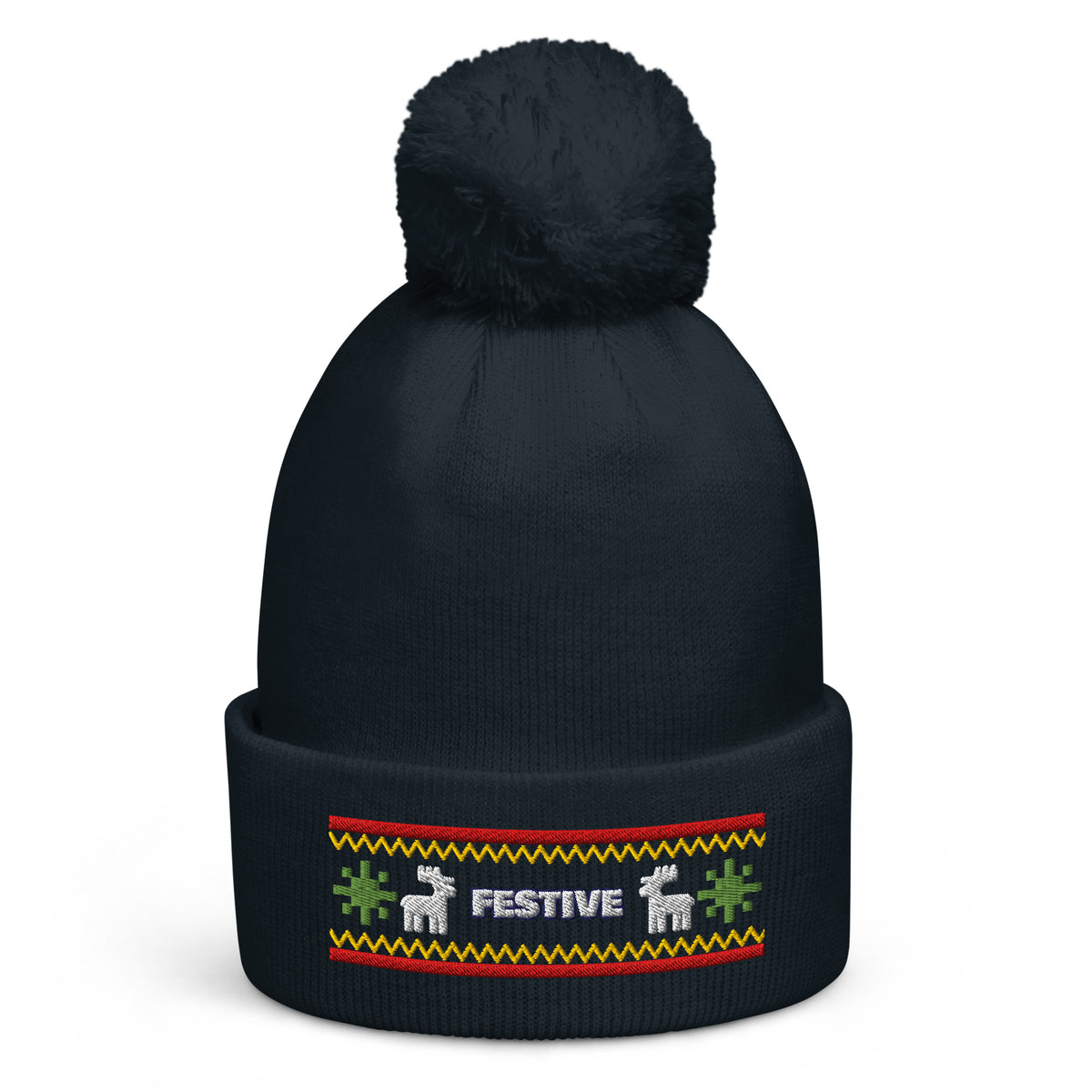 Fair Isle Christmas pom-pom beanie in French Navy