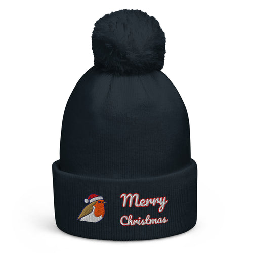 Ricki Robin Merry Christmas pom-pom beanie in French Navy