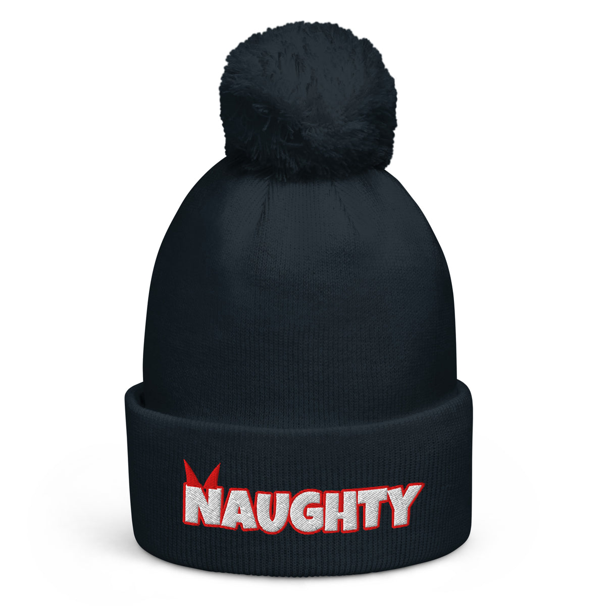 Naughty Christmas pom-pom beanie in French Navy