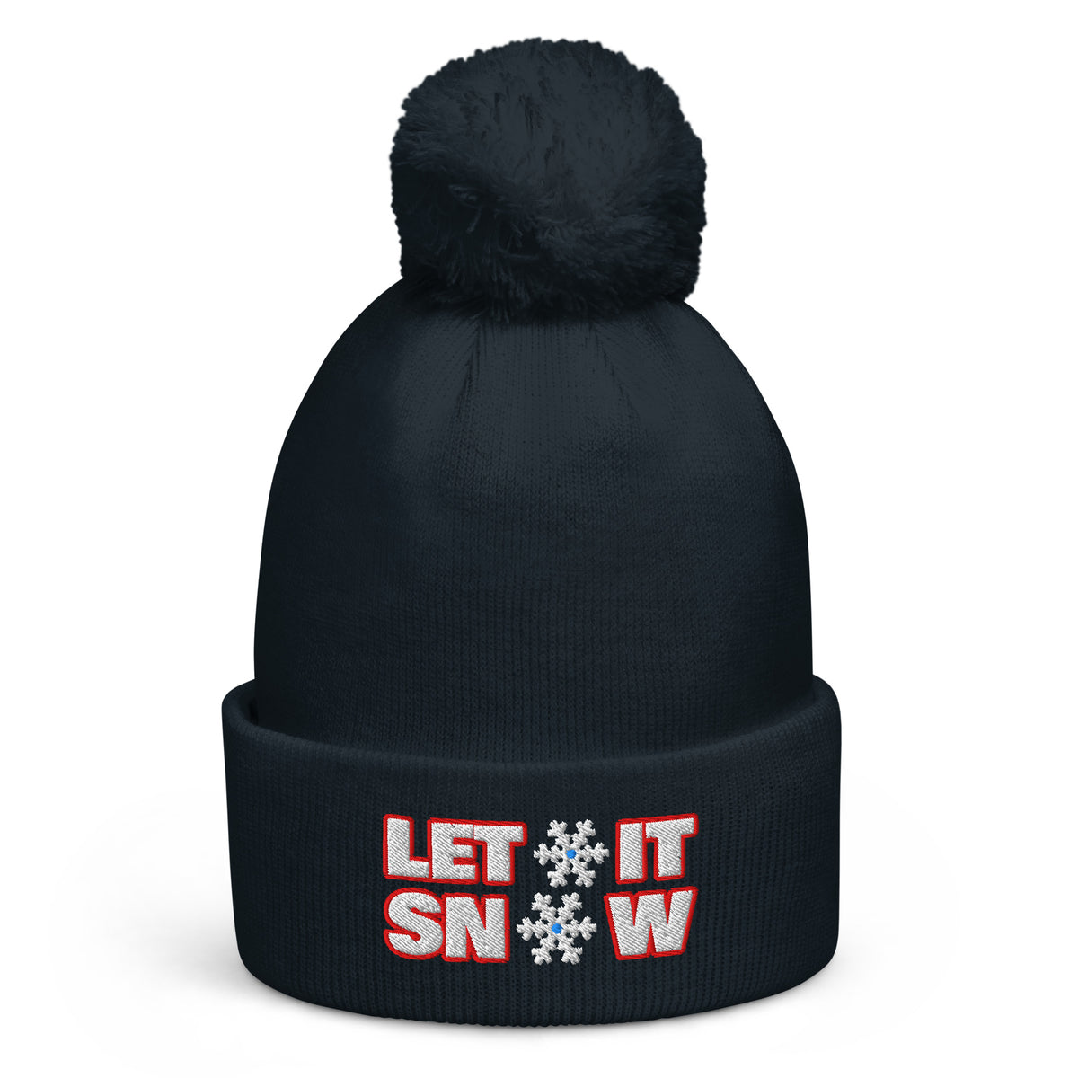 Let It Snow Christmas pom-pom beanie in French Navy
