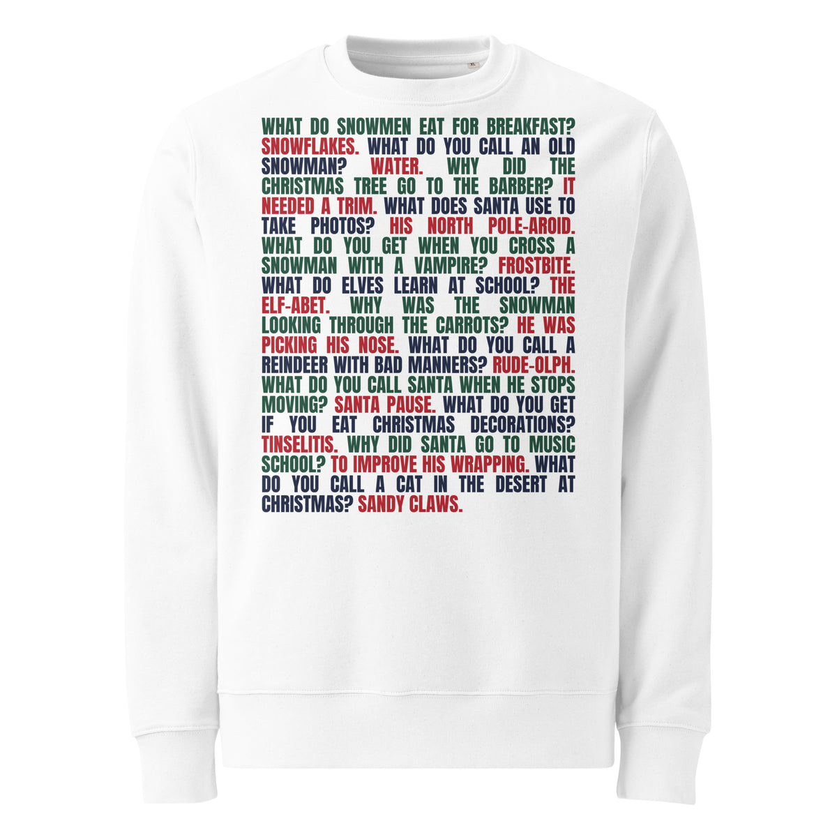 Christmas Cracker Jokes Heavyweight Sweatshirt in White, front