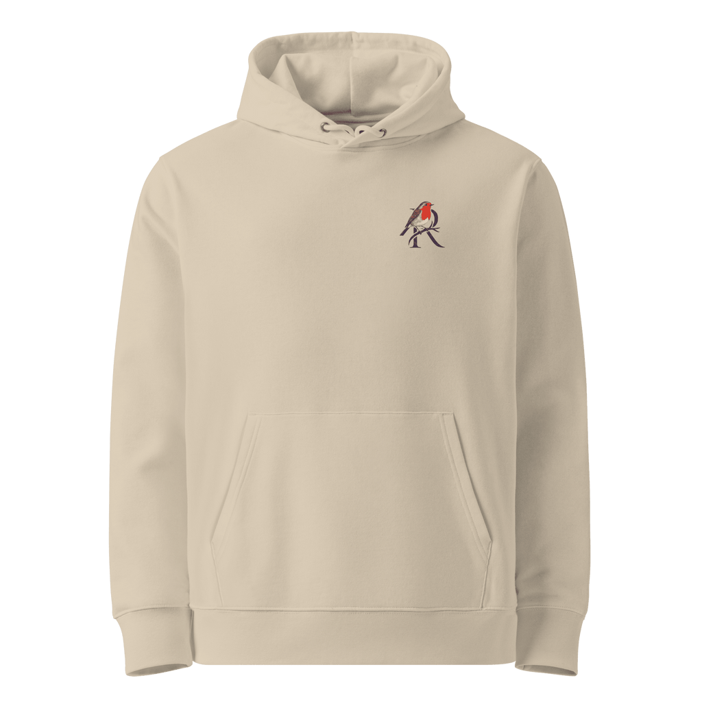 Stop Renegotiating hoodie, Desert Dust — front view with small robin chest emblem — Ricki Robin