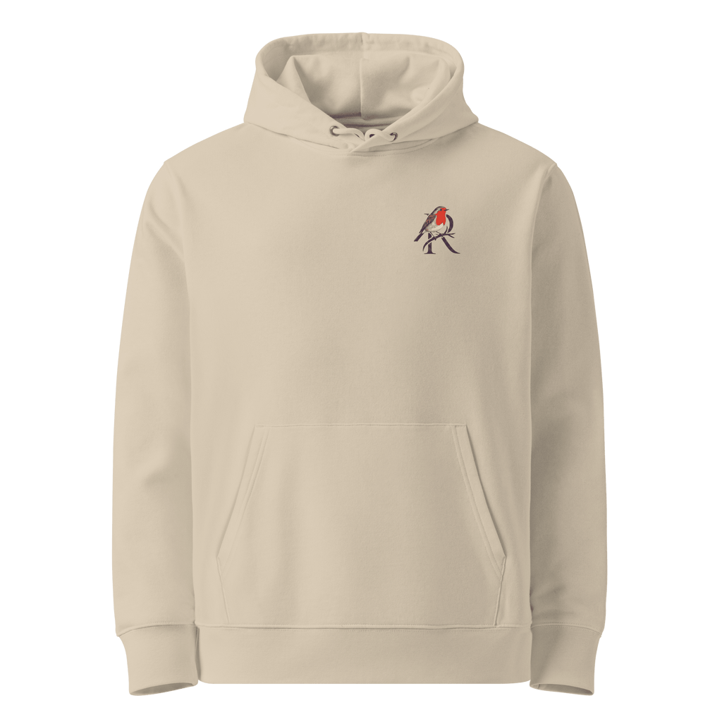 Made Anyway hoodie, Desert Dust — front view with small robin chest emblem — Ricki Robin