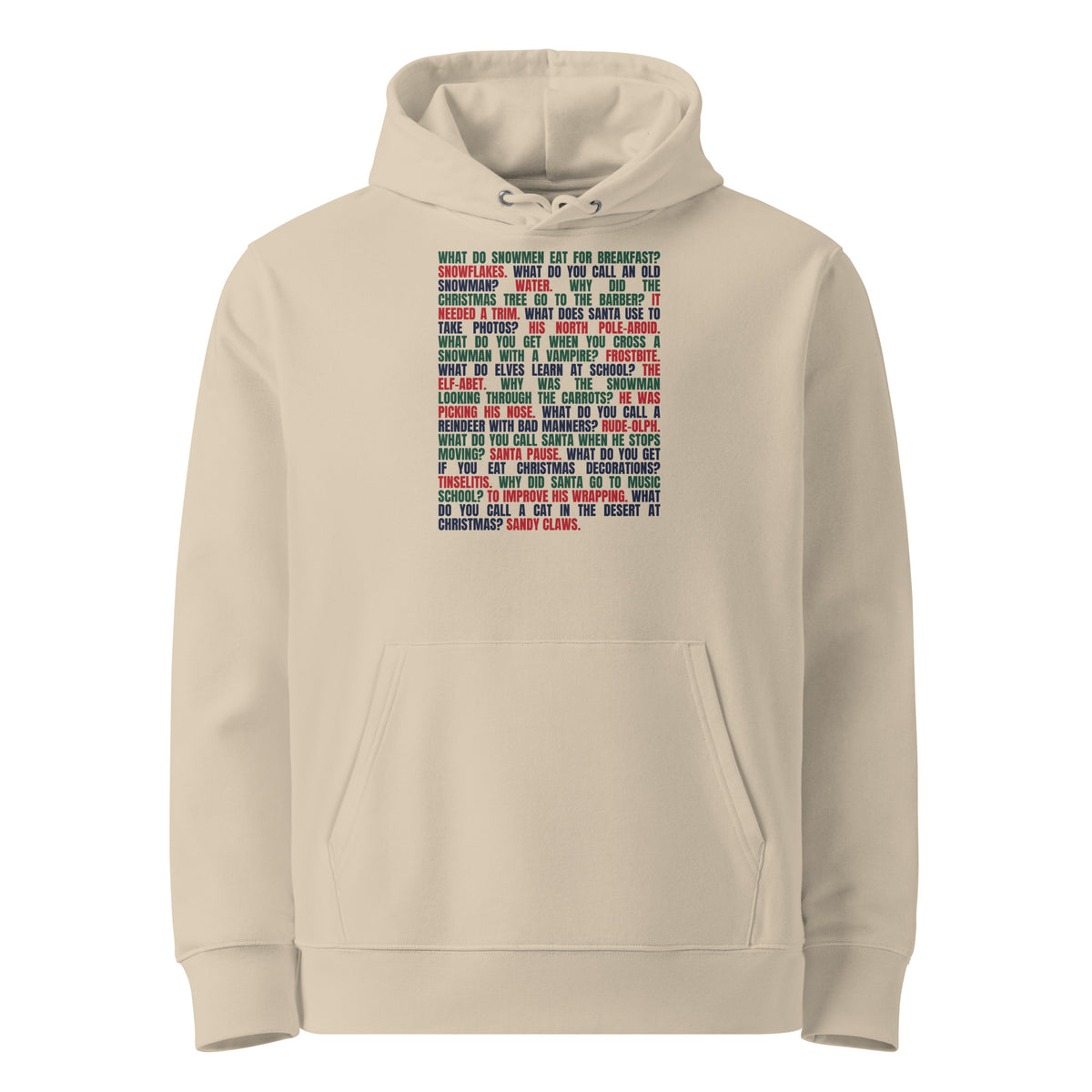 Christmas Cracker Jokes Hoodie in Desert Dust, front