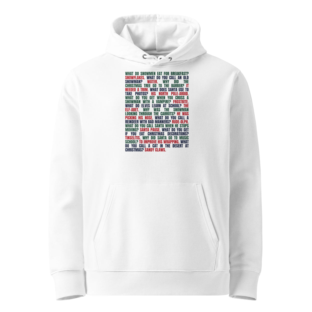 Christmas Cracker Jokes Hoodie in White, front