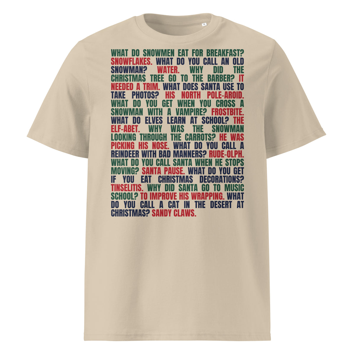 Christmas Cracker Jokes T-Shirt in Desert Dust, front