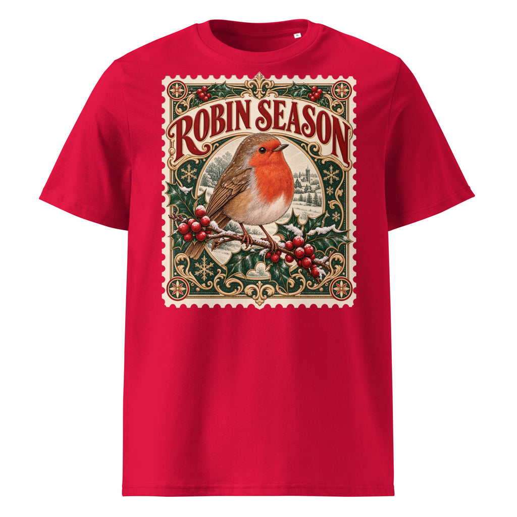 Robin Season Stamp Christmas T-Shirt - Ricki Robin