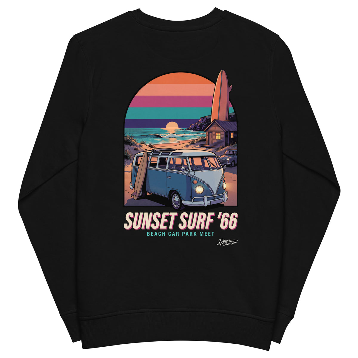 Split Screen Sunset Surf Mid-Weight Sweatshirt - Dean's Classic Cars