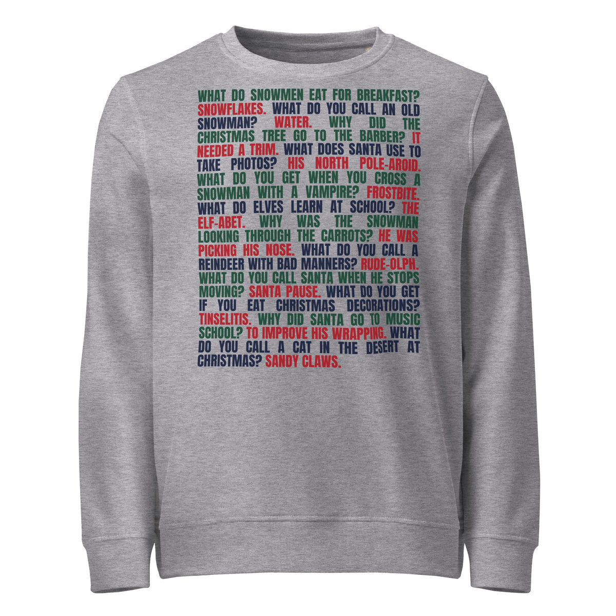 Christmas Cracker Jokes Mid-Weight Sweatshirt in Grey Melange, front