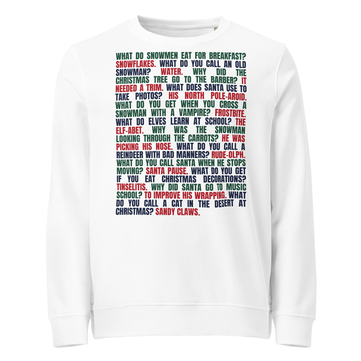 Christmas Cracker Jokes Mid-Weight Sweatshirt in White, front