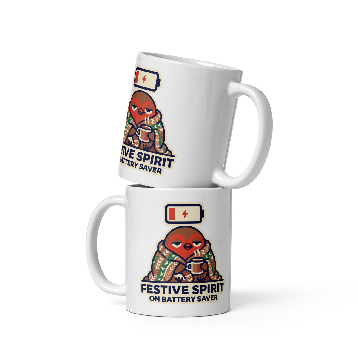Festive Spirit On Battery Saver Christmas mug, front view