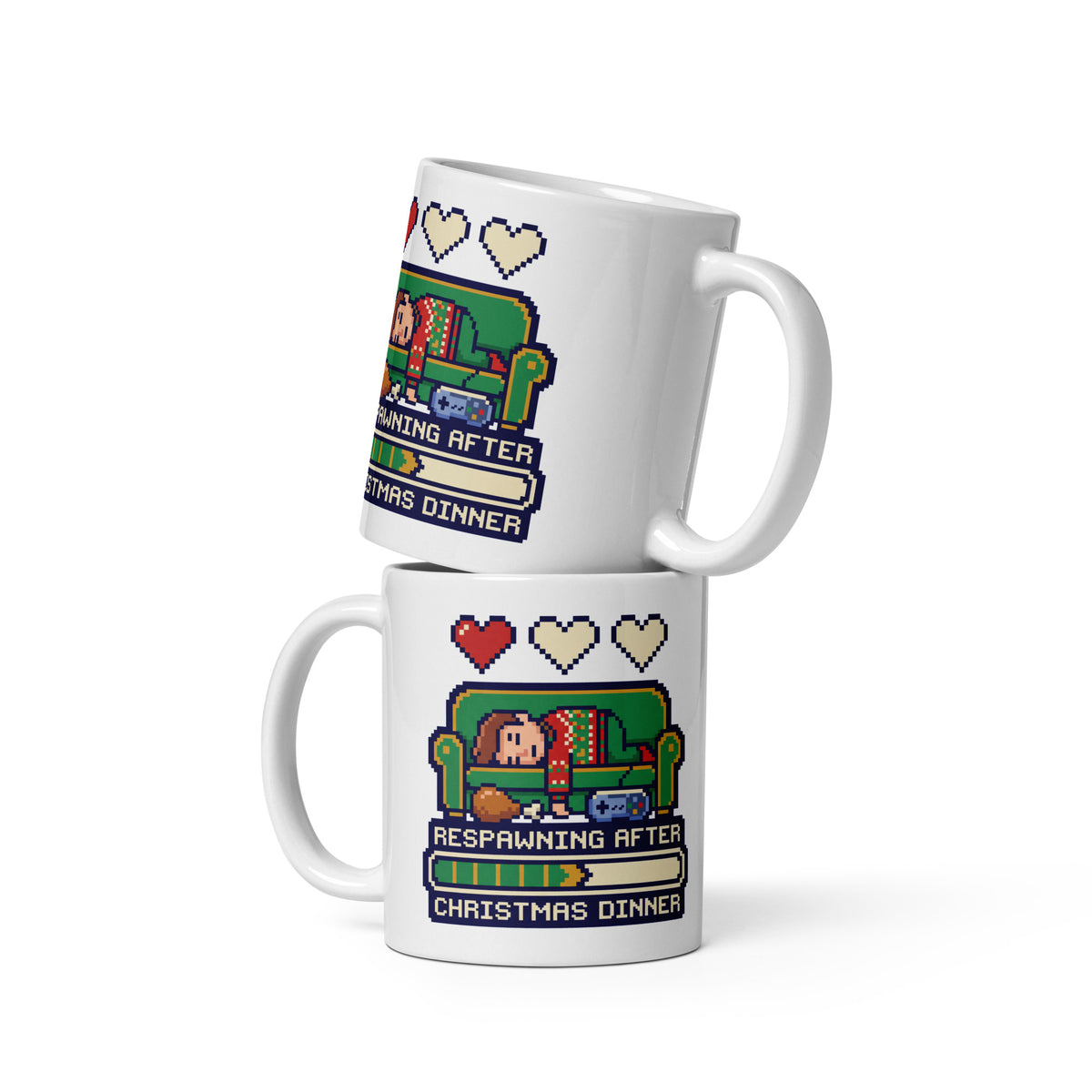 Respawning After Christmas Dinner Christmas mug, front view