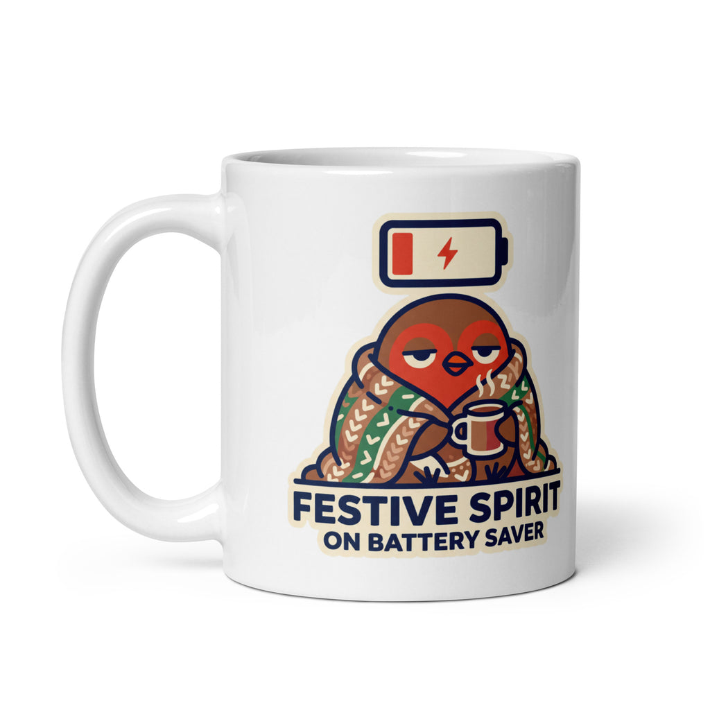 Festive Spirit On Battery Saver Christmas mug, handle on left