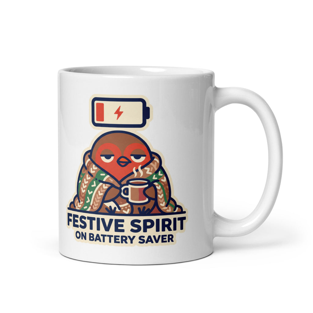 Festive Spirit On Battery Saver Christmas mug, handle on right
