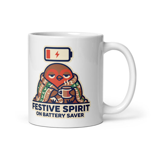 Festive Spirit On Battery Saver Christmas mug, handle on right